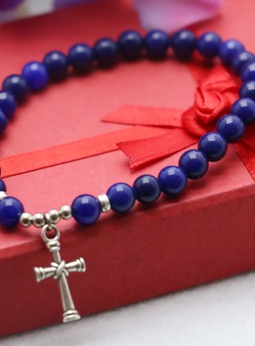 diy青金石十字架吊坠饰品佛珠