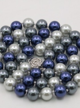 油菜花玻璃珍珠近圆女灰黑蓝项链