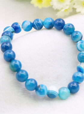 8mm圆珠条纹玛瑙手链 单圈手串编织天然玉石手饰时尚圣诞礼物女