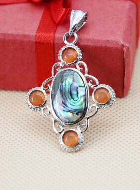 菱形花边拼接鲍鱼贝玉髓幻彩吊坠