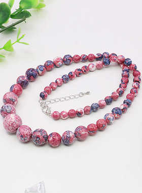 玫红色项链油菜花雨花石天然圆女