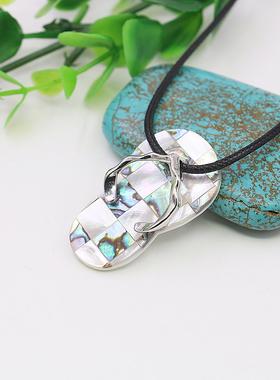 拖鞋款项链油菜花白贝天然皮绳女