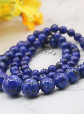 6-14mm圆珠叠链青金色玉石项链 配延长链大小排珠斑点项饰手工串