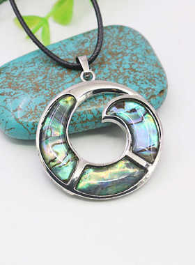 圆环项链油菜花贝壳鲍鱼皮绳女