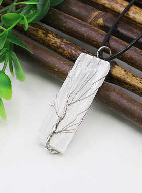 白水晶项链油菜花天然绕丝皮绳女