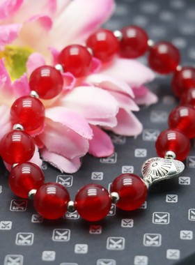 油菜花女玉髓玉石爱心圆珠手链