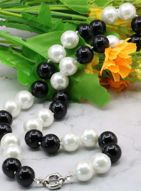 玻璃黑白百搭手工编织珍珠项链