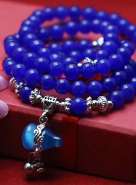 油菜花女玉髓玉石圆珠葫芦蓝手链