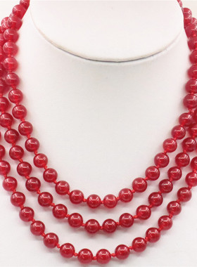 油菜花玉髓玉石圆女长款项链红色