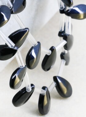 8X14mm黑色水滴玛瑙散珠子 天然玉石项链手链耳环隔珠圣诞节配件