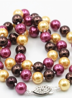 红金棕珍珠项链手工串特色毛衣链