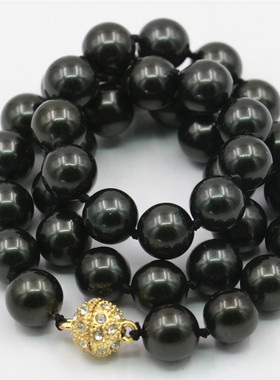 油菜花珍珠贝壳圆珠女黑色项链