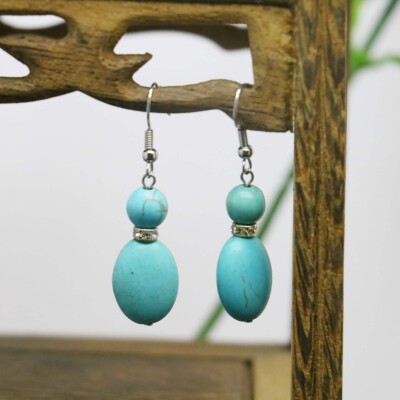 天然绿松石圆珠蛋形珠耳环耳坠