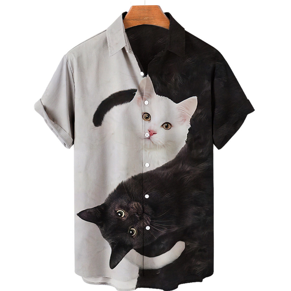 2023新款男式短袖衬衫可爱猫猫3