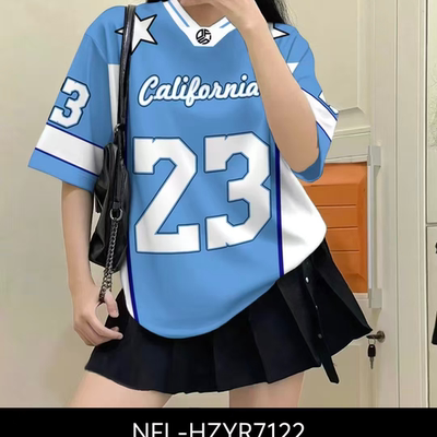 美式篮球风23号蓝色短袖T恤女宽松街头运动上衣