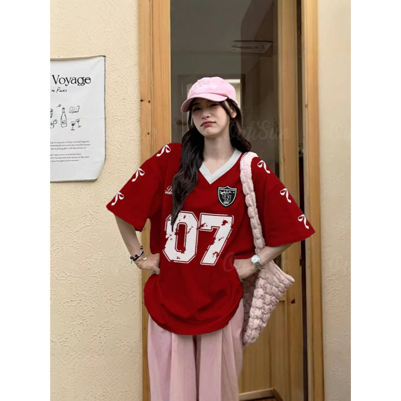 美式高街休闲运动棒球领撞色短袖