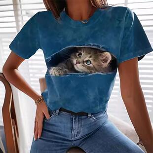 印花圆 猫咪数码 厂家直销2024新款 2023夏亚马逊独立站欧美跨境爆款