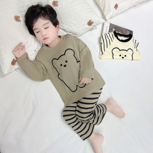 男儿童睡衣套装秋冬新款男宝莫代尔长袖条纹裤子宝宝家居服两件套