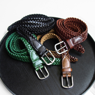 告密者头层纯牛皮手工编织男女简约百搭皮带复古文艺范真皮细腰带