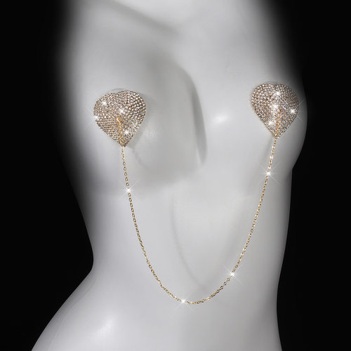 欧美性感乳贴爱心胸贴简约金属链条乳贴女诱惑心形水钻胸贴身体链