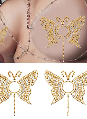 跨境热销乳贴蝴蝶纹身贴表演化妆胸贴钻音乐节狂欢派对胸部钻贴