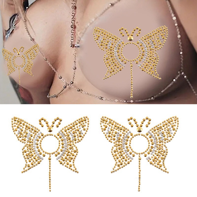 跨境热销乳贴蝴蝶纹身贴表演化妆胸贴钻音乐节狂欢派对胸部钻贴