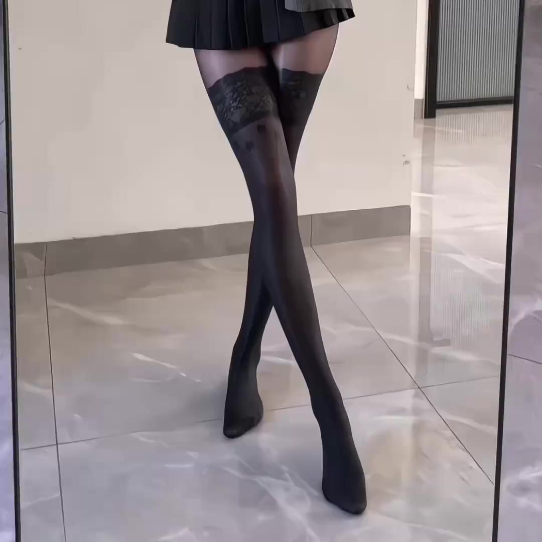 性感蕾丝花边黑丝袜女四季通用黑色过膝长筒袜防勾丝美腿修腿神器