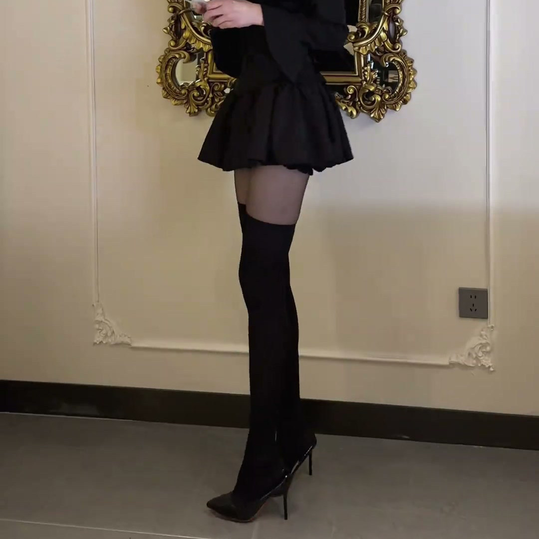 纯欲袜优雅连裤袜黑色过膝长筒袜女弹力显瘦瘦瘦靴高筒袜性感打底