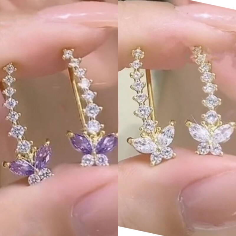 【下单立减50】超仙紫色锆石蝴蝶耳排耳环女小众精致Y08