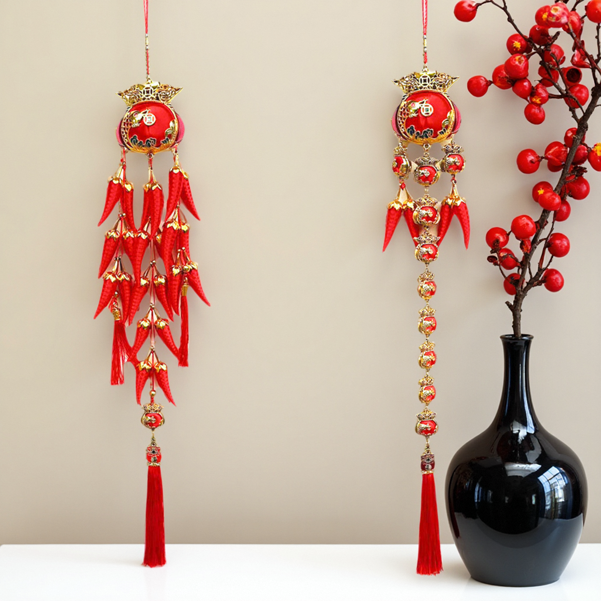 新款福袋密串扇型辣椒串喜庆装饰