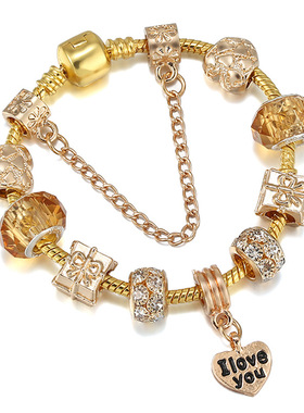 新款魅力金色蛇骨手链女 DIY爱心吊饰手链饰品现货