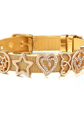 DIY镂空爱心星星手链 春季新款10mm不锈钢手表带式情侣手链