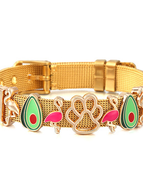 2022新款10mm不锈钢手表链式手链 DIY可爱火烈鸟串饰手链