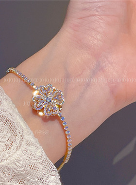 电镀14K金旋转花朵手链2023年小众抽拉绳花朵手绳气质饰品J446