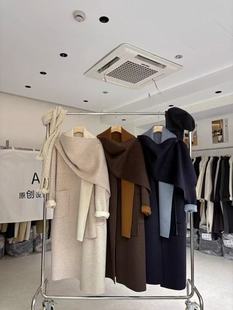 2025年冬季韩版女装新款时尚围巾领双面羊毛大衣长款风衣毛呢外套