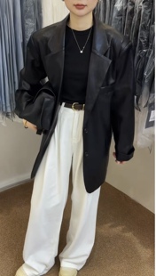 皮衣西装 2026年春夏韩版 百搭宽松显瘦长袖 酒酿丸子正品 外套女 时尚