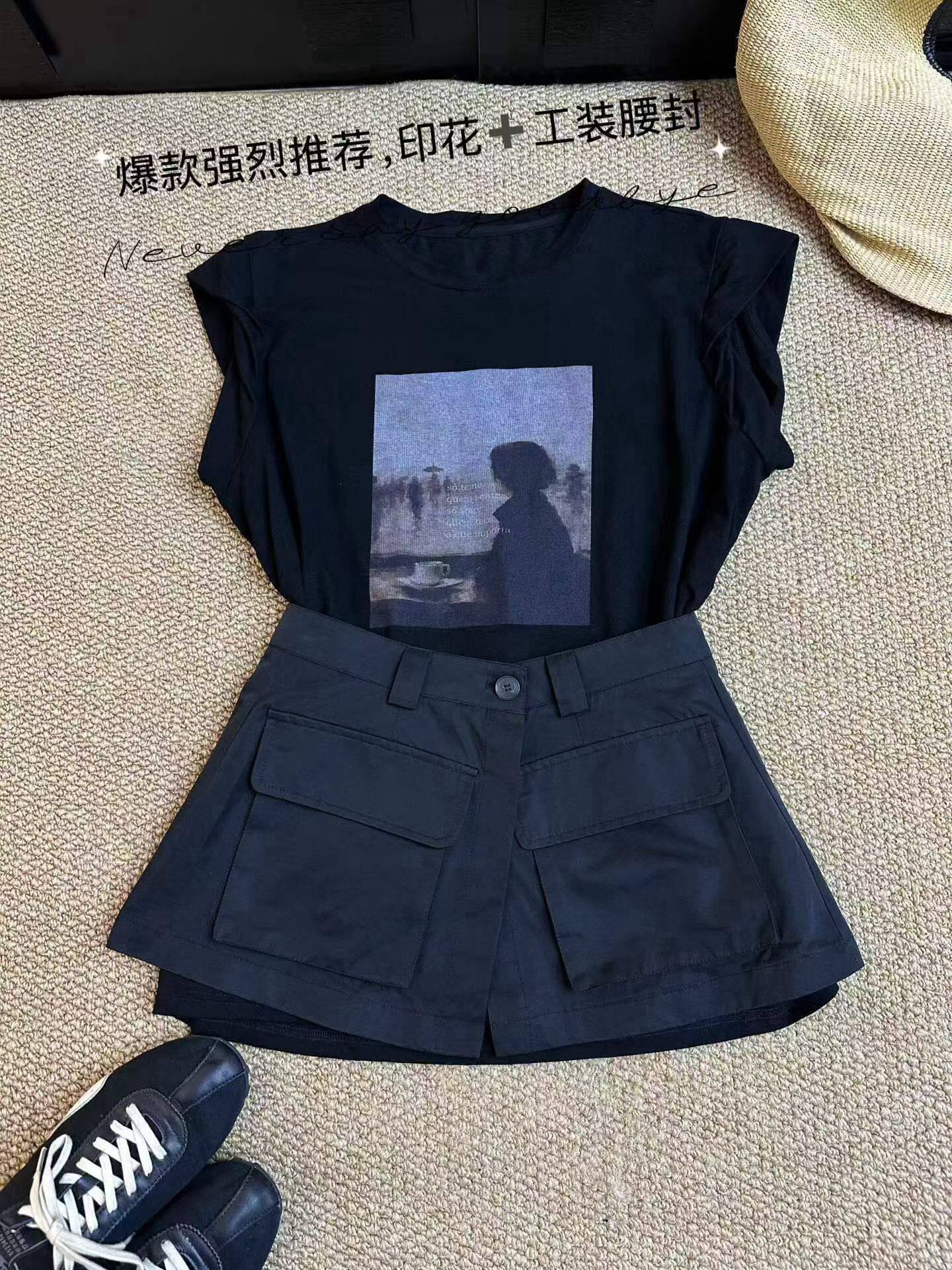 2026年夏季韩版新款酒酿丸子女装时尚套装印花背心+腰封两件套