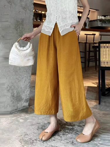 2026年夏季韩版新款时尚松紧腰宽松醋酸9分裤百搭休闲裤女裤潮