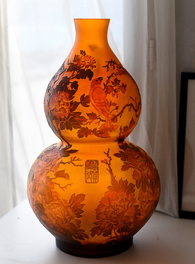 花开富贵大赏瓶鸡油黄葛蕾galle中式轻奢落地牡丹葫芦福禄大花瓶