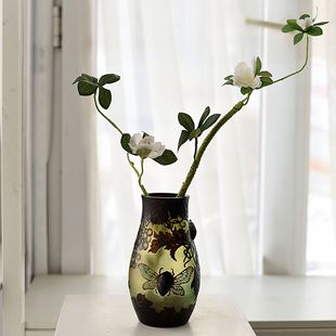 外贸出口Galle立雕葛蕾玻璃艺术琉璃花瓶高级收藏品摆件轻奢礼品