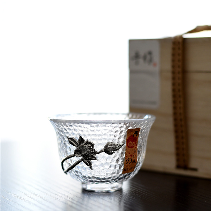 新中式无铅透明玻璃烈酒杯梅子酒杯茶杯品茗杯清酒贴花杯送礼佳品