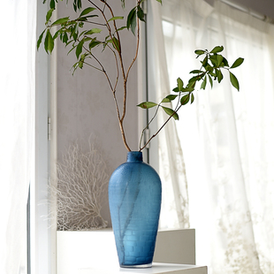 尾货现代简约绿色通透小玻璃花瓶酒柜客厅餐桌摆件样板间软装 饰品