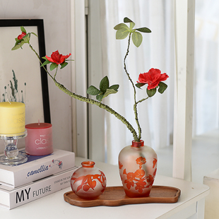 外贸出口小号葛蕾手雕刻玻璃艺术小花瓶香薰精油瓶把玩galle摆件