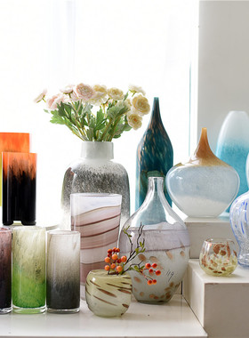 每周一三五10点上新/简约时尚彩色玻璃花瓶家居装饰软装摆件20174