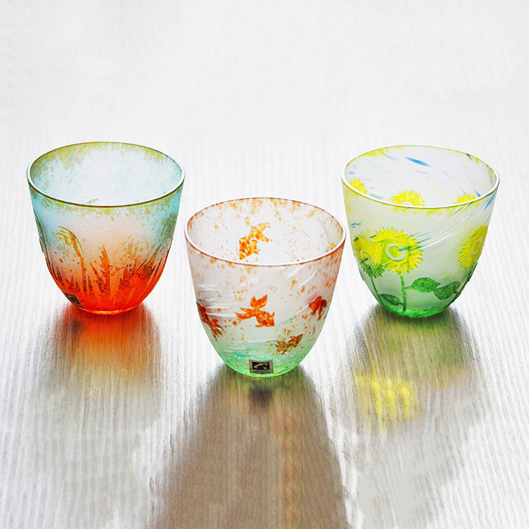 现货 日本进口月夜野工房 手工激光喷砂雕刻珍藏款玻璃杯水杯礼品