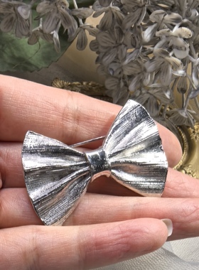 日本海外vintage中古复古打标银色简约蝴蝶结胸针胸花孤品