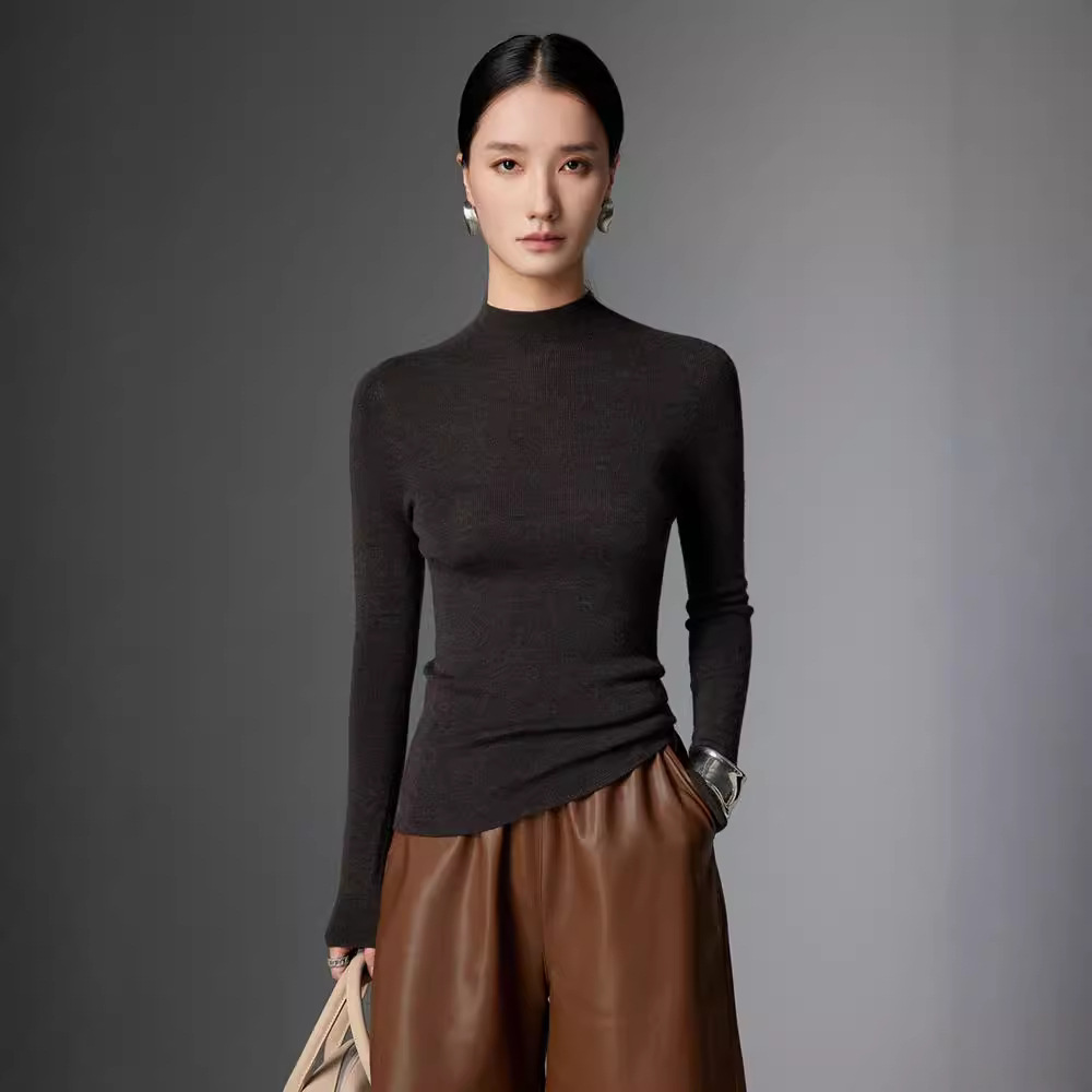 精纺半高领羊毛衫女薄款秋冬毛衣可机洗18针160s扬子纱针织打底衫