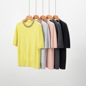 羊绒衫 套头针织打底半袖 女100%山羊绒圆领手工镶钻短袖 秋冬新款