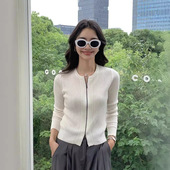 纯色修身 圆领羊绒针织开衫 女2025新款 显瘦拉链上衣软糯羊毛外套女