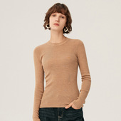 羊毛衫 女100%纯羊毛德国扬子纱圆领针织坑条套头时尚 紧身打底毛衣